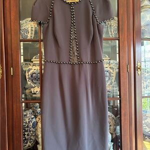 Lucian Matis Canadian Designer Elegant Gray Dress with Pearl Accents size 10